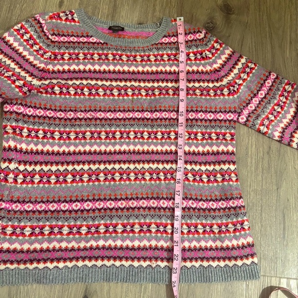 Talbots Women’s Sz M Lambswool Blend Fair Isle Nordic Crewneck Sweater Pink Gray - Picture 8 of 10